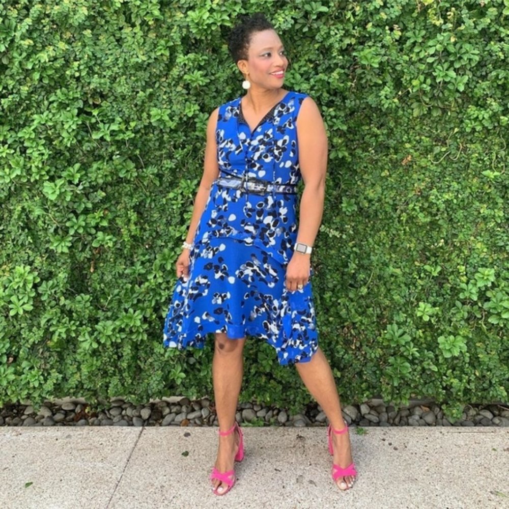 CABI Untamed Dress Electric Blue Floral {LL7}